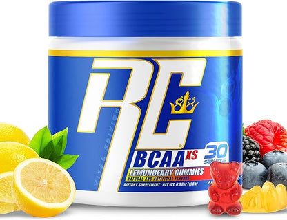Ronnie Coleman's BCAA XS Powder with EAAs, Branched Chain Amino Acids Post Workout Muscle Recovery, Sugar Free Hydration Drink for Women and Men, Lemonbeary Gummies, 30 Servings