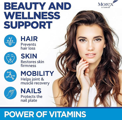 Hair Vitamins Natural Gummies - Biotin Multivitamin for Hair, Skin & Nails with Collagen & Keratin - Anti Aging Collagen Gummy Vitamins for Men & Women - Hair & Nail Growth Gummies - 60psc