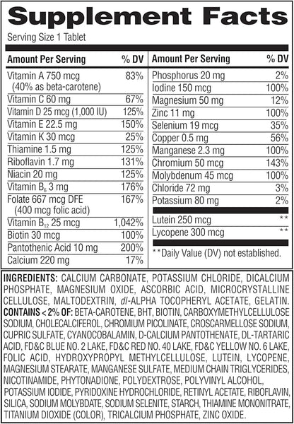 Equate Adult 50+ One Daily Complete Multivitamin/Multimineral Supplement, 125 Tablets, Comprehensive Multivitamin for Adults Over 50 + Createandbundle Sticker