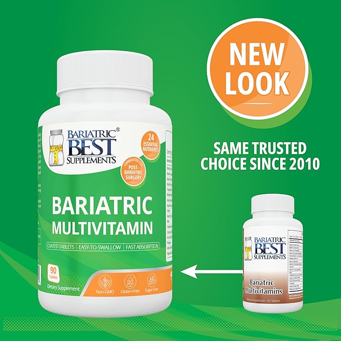 Bariatric Multivitamin with Iron for Post-Gastric Bypass & Sleeve Surgery, Energy Supplements, 90 Tablets, 24 Essential Nutrients, Formulated by Bariatric Surgeons per ASMBS Guidelines