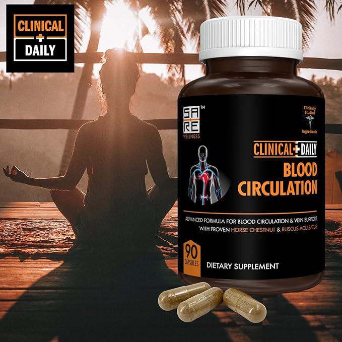 Clinical Daily Blood Circulation Supplements. Butchers Broom, Horse Chestnut, Hawthorn, Cayenne, Arginine, Diosmin Varicose Veins Treatment for Legs. Poor Circulation and Vein Support. 90 Capsules.