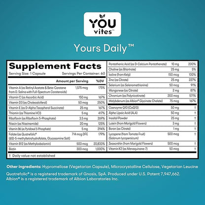 Methylated Multivitamin - Yours Daily Iron-Free Multi for Men and Women - MTHFR Supplement with Methyl B12, Methylfolate (5-MTHF), CoQ10 for Energy, Heart and Mood Support - 60 Capsules