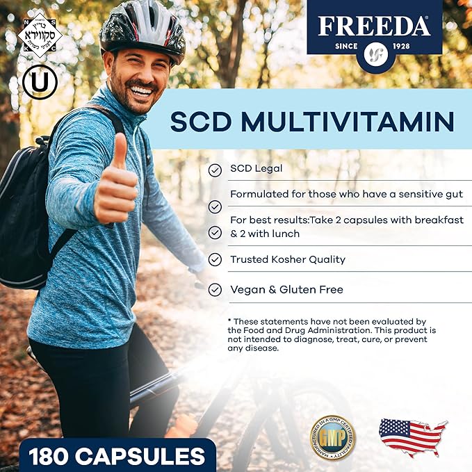 FREEDA Multivitamin – SCD Multivitamin - Kosher Multi Vitamins Supplements for Women Health - Men’s Vitamins for Men Health - Multivitamins for Men & Women Adult Vitamins Multivitamin (180 Count)
