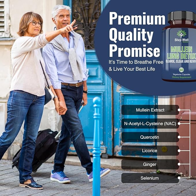 Mullein Lung Detox for Smokers to Support Healthy Lungs and Clear Breathing, All-Natural Lung Cleanse, Herbs and Proven Nutrients, 60 Capsules