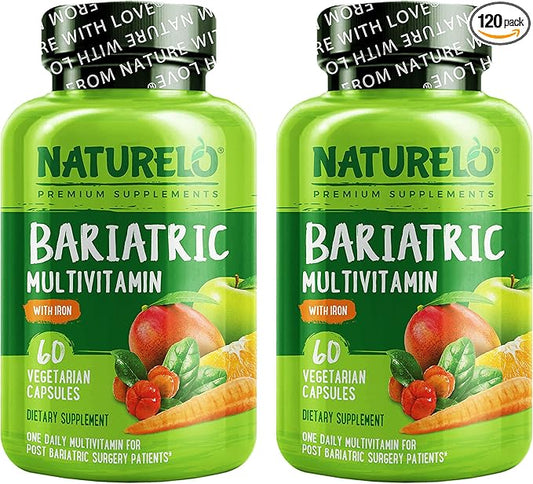 NATURELO Bariatric Multivitamin - One Daily with Iron - Supplement for Post Gastric Bypass Surgery Patients - Natural Whole Food Nutrition - 120 Veggie Capsules