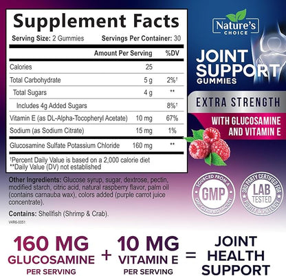 Joint Support Gummies Extra Strength Glucosamine Gummy Supplement with Vitamin E - Naturally Assists Cartilage & Joint Health & Flexibility Support - Best Support Chew for Men and Women - 60 Gummies