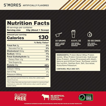 Optimum Nutrition 100% Gold Standard Whey Protein Powder - Protein Powder with a Blend of Hydrolyzed, Isolate and Whey Protein - Protein Powder for Muscle Recovery - S'Mores, 5.64 lb (80 Servings)
