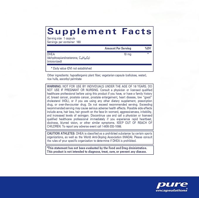 Pure Encapsulations DHEA 10 mg - Adrenal Supplement for Immune Support, Metabolism & Hormone Balance - with Micronized DHEA - 180 Capsules