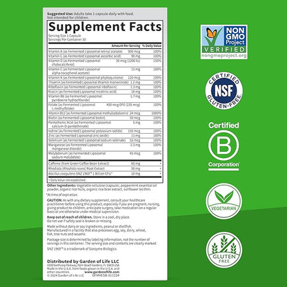 Garden of Life Dr. Formulated Multi+ Energy Support: Fermented Liposomal Multivitamin + Green Coffee Bean Extract, Rhodiola & Probiotics - Boost Energy, Support Digestion & Immune Health, 30 Capsules