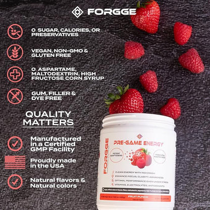Forgge Focus Energy Drink Powder - Lion’s Mane, Alpha-GPC, L-Theanine and Nootropics for Focus - Vitamins + Electrolytes - Natural Caffeine, Sugar Free (Fruit Punch)