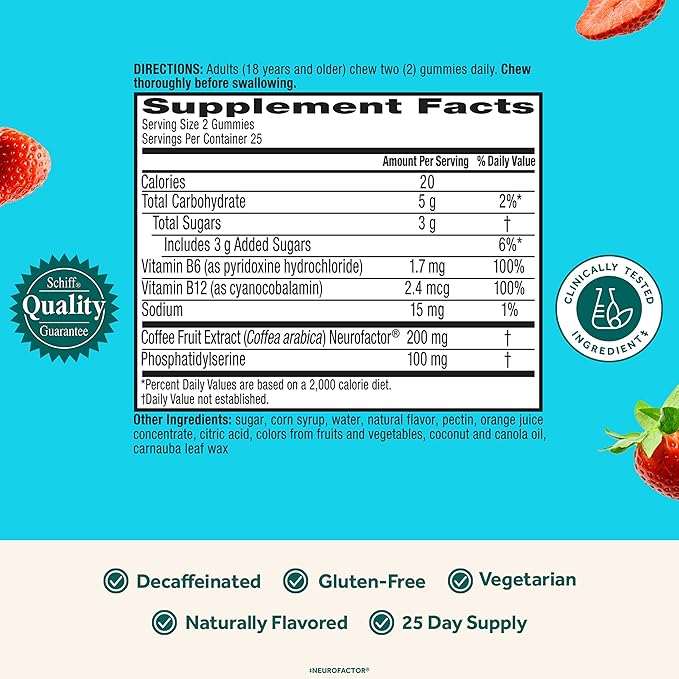 NEURIVA Plus Brain Supplement for Memory,Focus & Concentration+Cognitive Function with Vitamins B6 & B12 and Clinically Tested Nootropics Phosphatidylserine and Neurofactor,50ct Strawberry Gummies