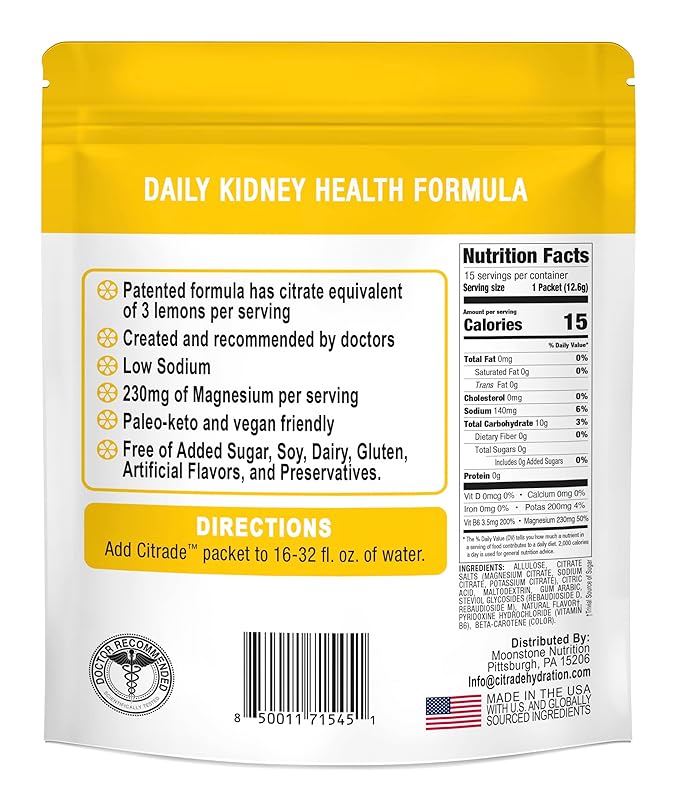 Citrade Hydration Electrolyte Powder Sticks, No Added Sugar, Gluten Free, Keto Electrolytes Drink Mix with Magnesium & Potassium, Single Serve Travel Packets for Water Bottle, 15 Packs, Lemonade