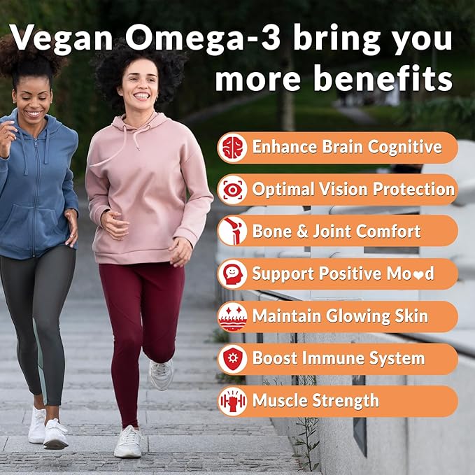 Sugar Free Omega 3 Gummies, Algae Omega 3 Supplement for Adults,Omega 3 DHA 240mg, EPA 110mg w/Vitamin B12,CoQ10