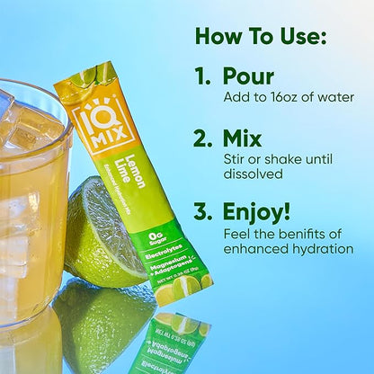 IQMIX Sugar Free Electrolytes Powder Packets - Hydration Supplement Drink Mix with Keto Electrolytes, Lions Mane, Magnesium L-Threonate, and Potassium Citrate - Lemon Lime (40 Count)