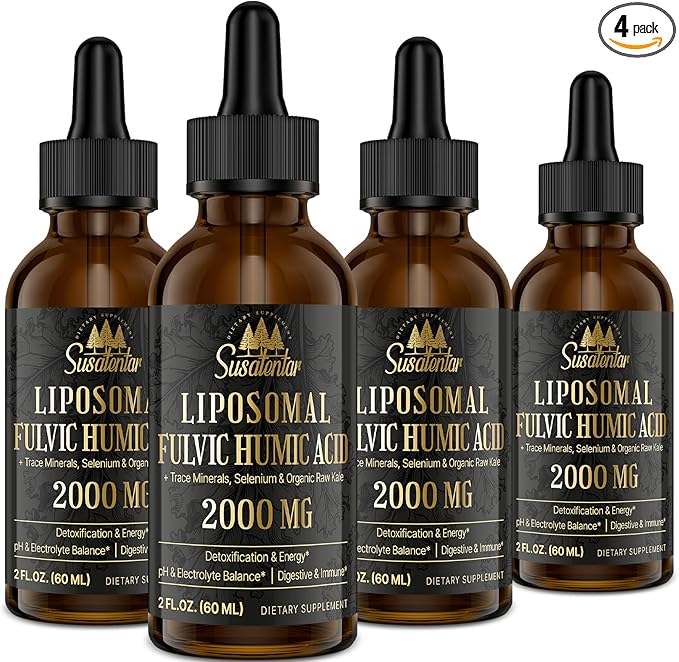 Trace Minerals Electrolytes Drops 2000 MG | Liquid Liposomal Fulvic Humic Acid Supplement | 72+ Trace Minerals | Hydration | Detoxification | Energy | pH Balance | Digestion | Immunity | 8 Oz