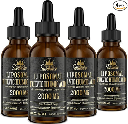 Trace Minerals Electrolytes Drops 2000 MG | Liquid Liposomal Fulvic Humic Acid Supplement | 72+ Trace Minerals | Hydration | Detoxification | Energy | pH Balance | Digestion | Immunity | 8 Oz