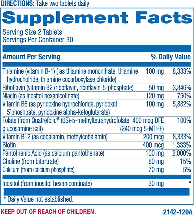Time Release Super Vitamin B Complex - 120 Tablets for Heart, Brain, Eyes, Digestion and Prenatal Health - Complete B Complex Vitamins for Men and Women - T.R.I. B Plex Multivitamin