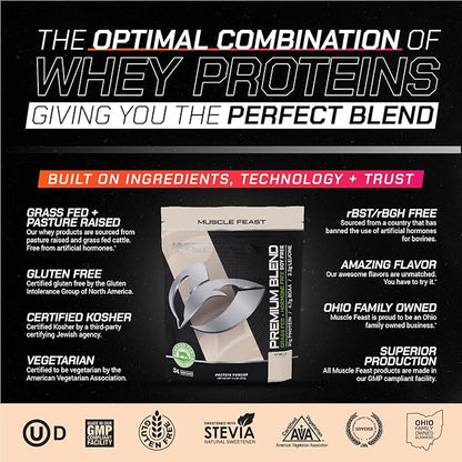 Muscle Feast Premium Blend All Natural Hormone Free Grass-Fed Whey Protein Powder, Vanilla, 2lb