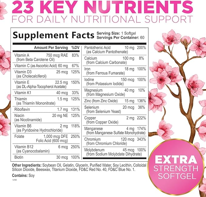 Multivitamin for Women with Iron - Daily Vitamins for Women's Immune Support and Overall Health - Womens Complete Daily Multivitamin with Vitamin A, B, C, D, E, Calcium and Magnesium - 60 Softgels