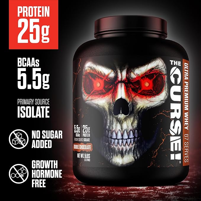 JNX SPORTS The Curse! Ultra Premium Whey Protein Powder Double Chocolate 5lb | 25g Protein Per Serve, Primary Source Whey Isolate