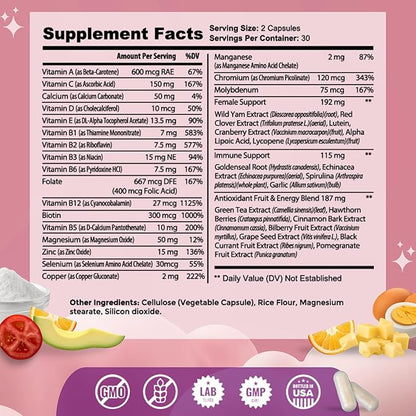 Mommyz Love Womens Multivitamin - Comprehensive Womens Daily Multivitamins for Women's Health, Energy, Focus, Mood, Hair, Skin, and Nails (60 Capsules)