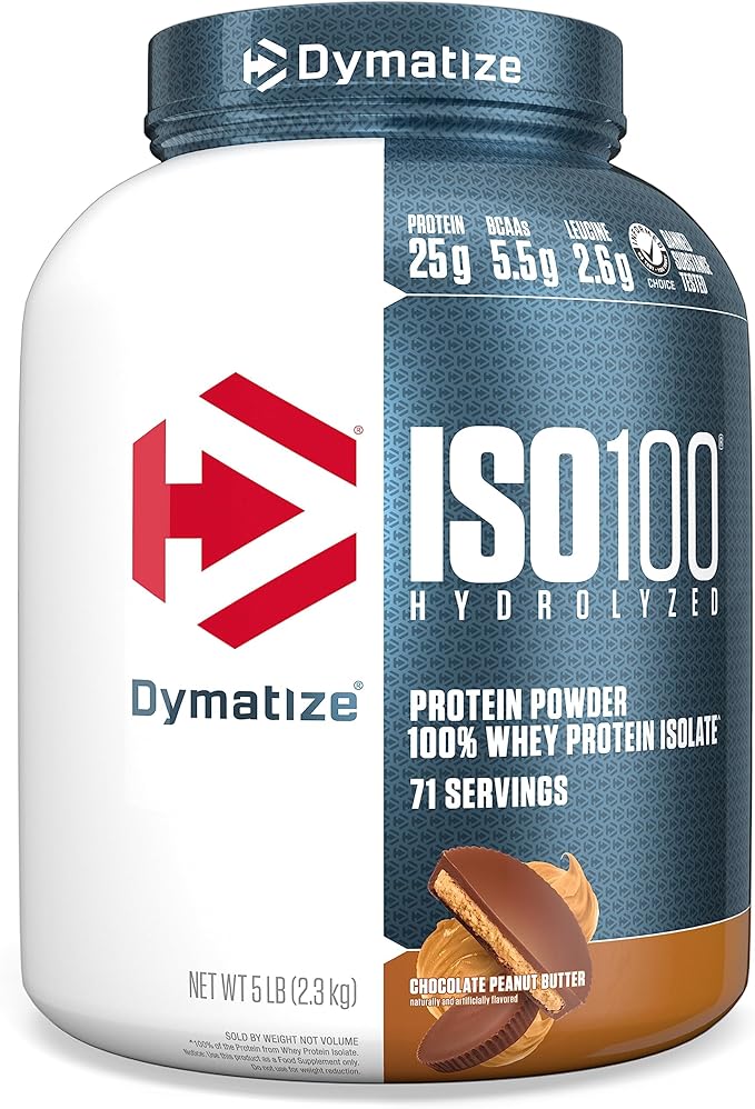 Dymatize ISO 100 Whey Protein Powder with 25g of Hydrolyzed 100% Whey Isolate, Chocolate Peanut Butter, 5 Pound