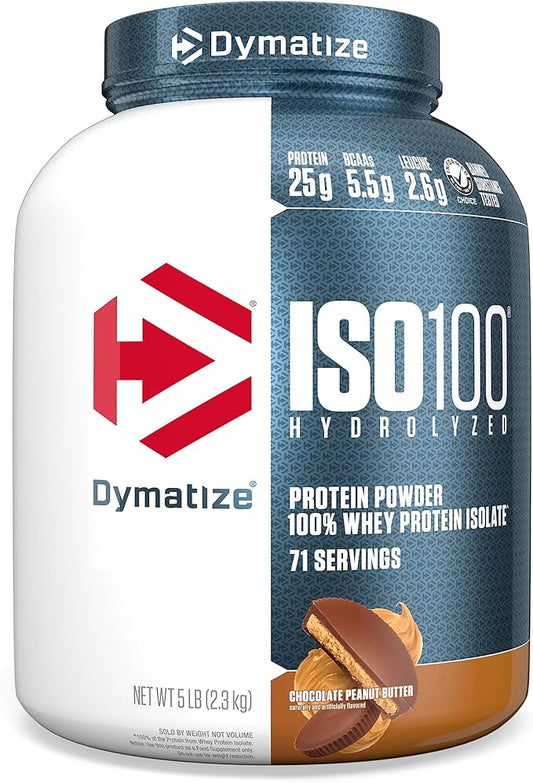 Dymatize ISO 100 Whey Protein Powder with 25g of Hydrolyzed 100% Whey Isolate, Chocolate Peanut Butter, 5 Pound