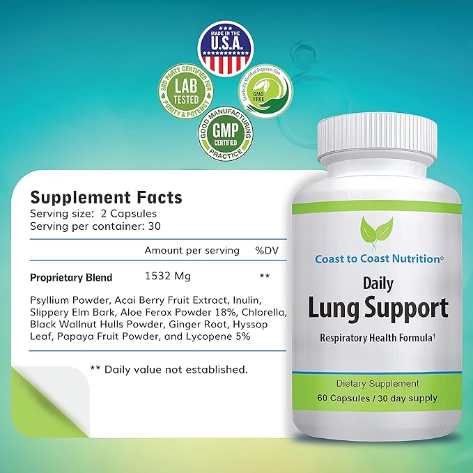 Daily Lung Cleanser & Detox Support Supplement | Refresh Your Lungs to Breath Easier | Relieve Respiratory Problems & Address Problems Like Allergies, Wheezing and Coughing | 60 Capsules