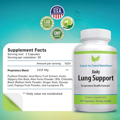 Daily Lung Cleanser & Detox Support Supplement | Refresh Your Lungs to Breath Easier | Relieve Respiratory Problems & Address Problems Like Allergies, Wheezing and Coughing | 60 Capsules