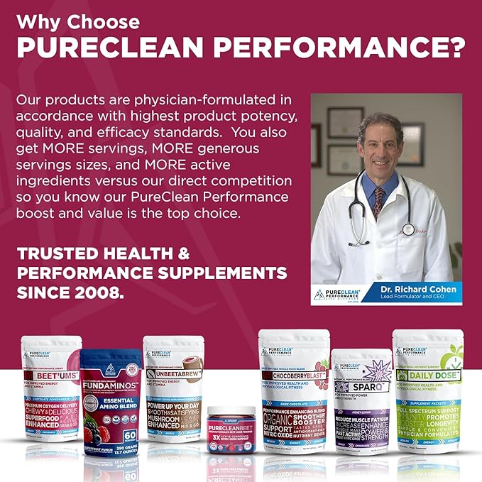 PureClean Beet Premium Beet Juice Powder - 100% Organic Nitric Oxide Support for Clinically-Proven 3X Greater Circulation, Endurance & Energy - Proudly Cold-Pressed, Eco Friendly, USA - 30 Servings