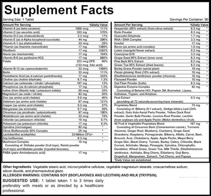 MEGAV-1 Multi-Vitamin, Superfood & Minerals - Daily Multivitamin with Probiotics, Digestive Enzyme, Mushroom Complex for Heart Health, Immune Support, Energy & Stamina - 90 Tablets
