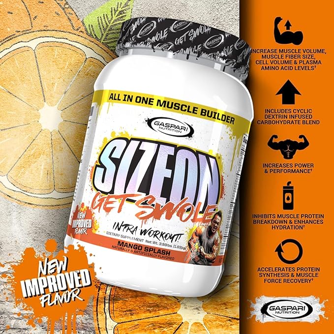 Gaspari Nutrition SizeOn, The Ultimate Hybrid Intra-Workout Amino Acid & Creatine Formula, [海外直送品] サイズオン マキシマムパフォーマンス Hide's マンゴースプラッシュ (3.59 Pound, Mango Splash)