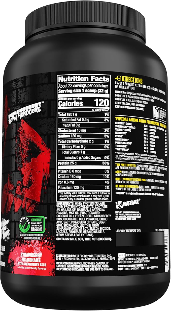 Mutant ISO Surge Whey Protein Isolate Powder Acts Fast to Help Recover, Build Muscle, Bulk and Strength, 1.6 lb - Strawberry Milkshake