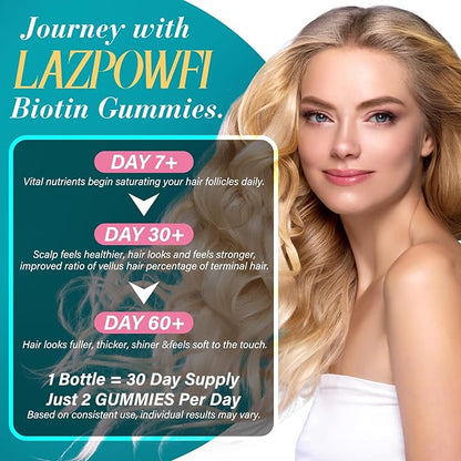 Biotin Gummies -Hair Skin and Nails Vitamins for Men & Women, Vegan Vitamin B7, Supports Hair Growth and Stronger Nails,60 Day Supply-Raspberry-2 Pack