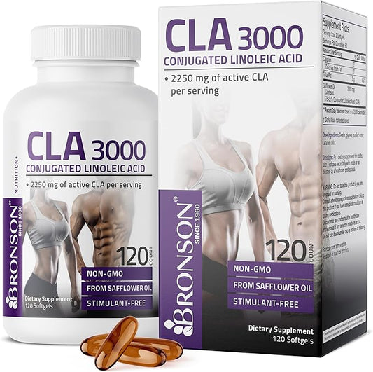 Bronson CLA 3000 Extra High Potency Supports Healthy Weight Management Lean Muscle Mass Non-Stimulating Conjugated Linoleic Acid 120 Softgels