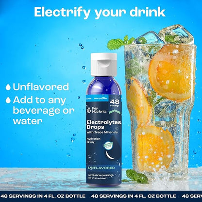 KEY NUTRIENTS Trace Minerals Liquid Electrolytes Rapid Hydration & Muscle Recovery 4oz - 72 Trace Minerals, Unflavored Electrolyte Drops for Drinking Water, Sodium Post Workout & Recovery, 48 Servings