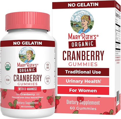 MaryRuth Organics Organic Cranberry Gummies | Cranberry Supplement | Urinary Tract Health for Women | with D Mannose | 500mg Cranberry | Traditional Use | USDA Organic | Vegan | Non GMO | 30 Servings