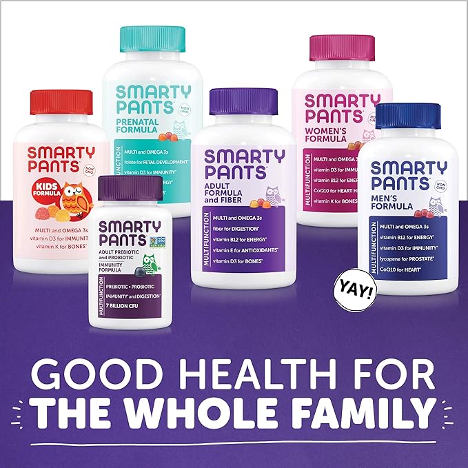 SmartyPants Fiber Supplement & Multivitamin for Men & Women: Multivitamin Fiber Gummies with Vitamin D3, C, Vitamin B12, B6, Vitamin A, K & Zinc, Omega 3 Fish Oil (EPA/DHA), 180 Count (30 Day Supply)