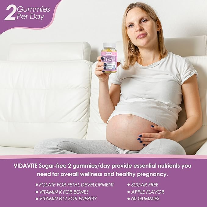 Sugar Free Prenatal Gummies — 30+ Nutrients (Choline, Folate, Iron, Vitamin) for Fetal and Neural Support, Bones, Energy & Immunity — USA-Made Vegan Prenatal Vitamins for Women (60 Gummies)
