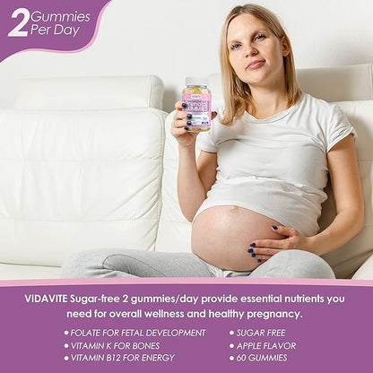 Sugar Free Prenatal Gummies — 30+ Nutrients (Choline, Folate, Iron, Vitamin) for Fetal and Neural Support, Bones, Energy & Immunity — USA-Made Vegan Prenatal Vitamins for Women (60 Gummies)