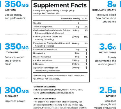 LEGION- All Natural Nitric Oxide Preworkout Drink to Boost Energy, Creatine Free, Naturally Sweetened, Beta Alanine, Citrulline, Alpha GPC (Arctic Blast)