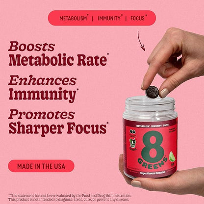 8Greens Supergreens Gummies | Super Greens Powder Superfood Gummy for Metabolism, Immunity & Focus, Digestive Health Enzymes, Organic: Chlorella, Spirulina, Aloe Vera, Apple Flavor, 50 Count