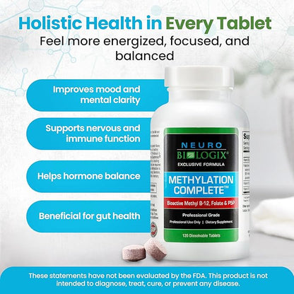 Methylation Complete in Fast-Dissolving Tablets - Methylated B Complex Vitamins to Aid Over 200 Body Processes - Supports Energy, Cell Function & Immunity - Enhanced Absorption with B12, B6 & Folate
