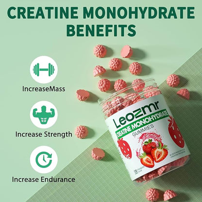 Creatine Monohydrate Gummies 5000mg for Men & Women, Chewables Creatine Monohydrate Supplement(120 Count)- Strawberry 120 Gummies