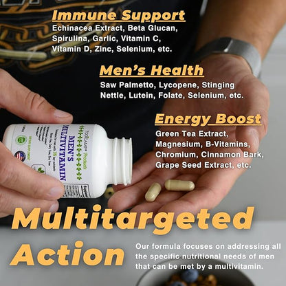 Men's Multivitamin & Mineral Complex with Plant-Based Extracts - Multivitamin for Men Improves Overall Health, Antioxidant & Natural Body Support - 60 Capsules - 30 Day Supply