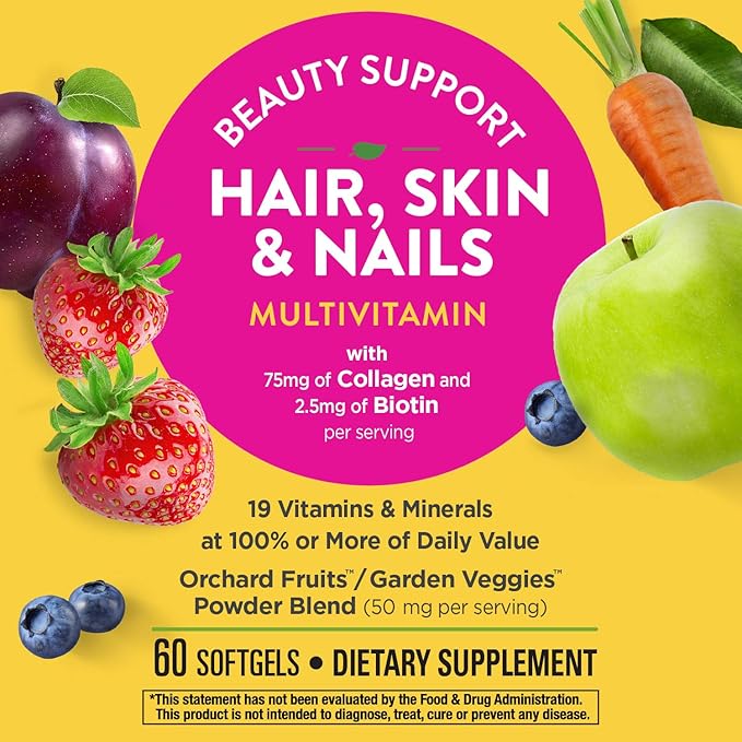 Nature's Way Alive! Hair, Skin & Nails Multivitamin with Biotin and Collagen, 60 Softgels