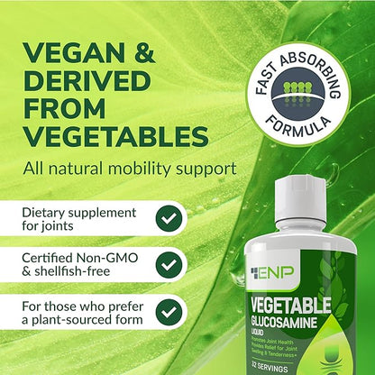 Vegan Liquid Glucosamine Supplement Plus MSM | 1500mg Glucosamine with MSM | Non Shellfish | GMO Free | Joint Support Supplement Derived from Vegetables | 32 oz | Made in USA
