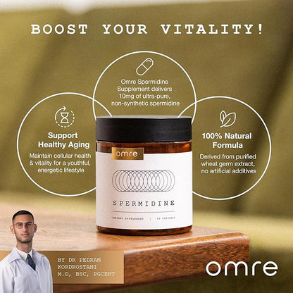 OMRE Spermidine Supplement (10mg of Non-Synthetic Spermidine) - 3rd-Party Tested 1000mg Wheat Germ Extract Standardized to No Less Than 1% Spermidine - 10mg of Natural Spermidine per Serving