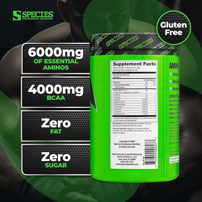 Species Nutrition Amino Evolved EAA & BCAA Powder, Fermented Amino Acids, Branched Chain Amino Acid Muscle Recovery & Endurance, Pre & Post Workout Supplement (Strawberry Watermelon, 30 Servings)