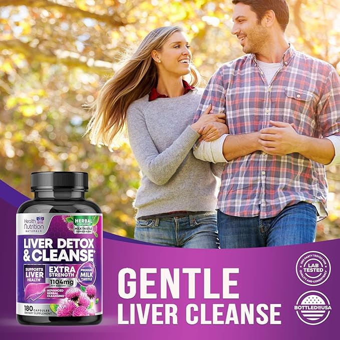 Gentle Liver Cleanse Detox & Repair Formula - Herbal Liver Support Supplement: Milk Thistle with Silymarin, Artichoke Extract, Dandelion, Beet, Chicory Root, & Turmeric for Liver Health - 180 Capsules